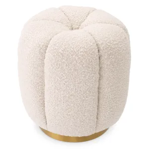 Luxus Elfenbein Bouclé-Hocker mit Skulpturalem Kanaldesign & Goldfuß - Luxus Hotelmöbel Seitenansicht von Luxury Group International