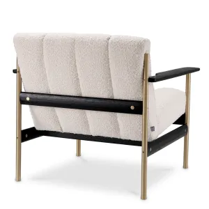 Luxury Ivory Channel-Tufted Armchair with Black Wood & Brass Frame - Luxury Hotel Furniture Back View by Luxury Group International
