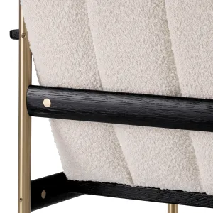 Luxury Ivory Channel-Tufted Armchair with Black Wood & Brass Frame - Luxury Hotel Furniture Detail View by Luxury Group International