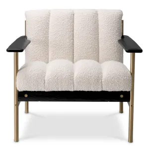 Luxury Ivory Channel-Tufted Armchair with Black Wood & Brass Frame - Luxury Hotel Furniture Front View by Luxury Group International