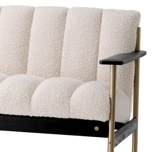 Luxury Ivory Channel-Tufted Sofa with Black Wood & Brass Frame - Luxury Hotel Furniture Detail View by Luxury Group International