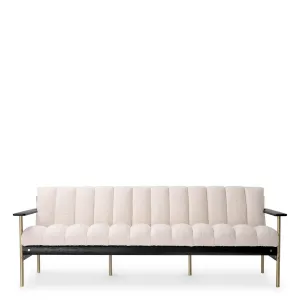 Luxury Ivory Channel-Tufted Sofa with Black Wood & Brass Frame - Luxury Hotel Furniture Front View by Luxury Group International