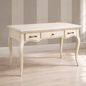Luxury Ivory Finish Wooden Writing Desk with Three Drawer Storage Front View by Luxury Group International