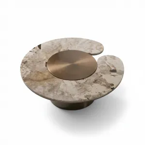 Tavolino Rotondo di Lusso Effetto Marmo Avorio e Bronzo - Tavolino di Lusso Vista dall'alto di Luxury Group International