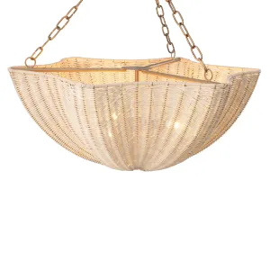 Luxus Elfenbeinfarbener Rattan-Kronleuchter mit Goldkettensuspension – Luxus Hotelmöbel Vorderansicht von Luxury Group International