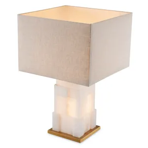 Luxuriöse Elfenbein-Steintischlampe mit goldenen Akzenten – Luxus-Hotelmöbel Vorderansicht von Luxury Group International