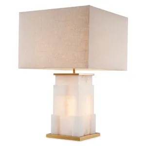 Luxuriöse Elfenbein-Steintischlampe mit goldenen Akzenten – Luxus-Hotelmöbel Vorderansicht von Luxury Group International