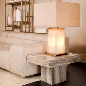 Luxuriöse Elfenbein-Steintischlampe mit goldenen Akzenten – Luxus-Hotelmöbel Lifestyle-Ansicht von Luxury Group International
