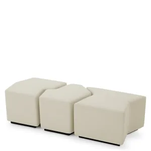 Luxus Elfenbein Hocker Set 3-teilig mit Skulpturalem Modularen Design – Luxus Hotelmöbel Vorderansicht von Luxury Group International
