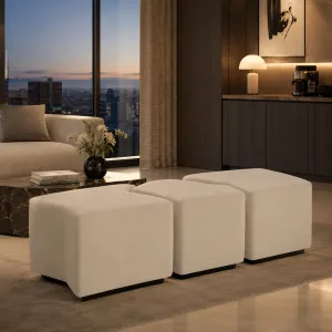 Luxus Elfenbein Hocker Set 3-teilig mit Skulpturalem Modularen Design – Luxus Hotelmöbel Lifestyle-Ansicht von Luxury Group International