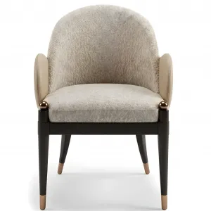 Luxury Ivory Upholstered Dining Chair with Arms and Bronze Accents-Luxury dining room furniture Front View by Luxury Group International