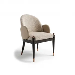 Luxury Ivory Upholstered Dining Chair with Arms and Bronze Accents-Luxury dining room furniture Side View by Luxury Group International