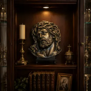Luxus Jesus Christus Gesicht Bronze Skulptur in Gold- & Antikbronze-Finish Lifestyle-Ansicht von Luxury Group International
