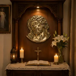 Luxus Jesus Christus Gesicht Bronze Skulptur in Gold- & Antikbronze-Finish Lifestyle-Ansicht von Luxury Group International