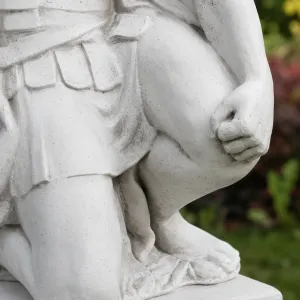 Luxury Kneeling Roman Centurion Garden Sculpture with Crested Helmet - Luxury Classic Sculpture Detail View by Luxury Group International