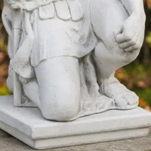 Luxury Kneeling Roman Centurion Garden Sculpture with Crested Helmet - Luxury Classic Sculpture Detail View by Luxury Group International