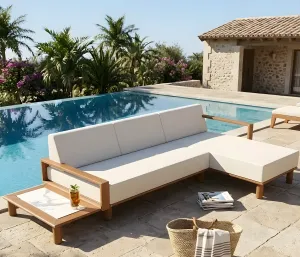 Luxus Ecksofa in L-Form mit rechter Chaiselongue & linkem Sockeltisch-Design Lifestyle-Ansicht von Luxury Group International