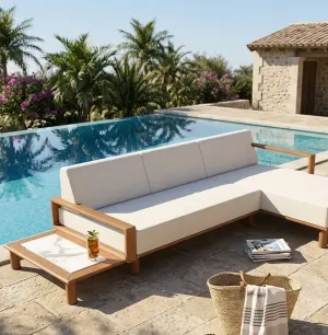 Luxus Ecksofa in L-Form mit rechter Chaiselongue & linkem Sockeltisch-Design Lifestyle-Ansicht von Luxury Group International