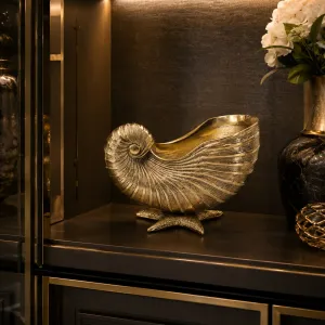 Centro de Mesa Grande de Concha Nautilus de Bronce de Lujo con Base de Estrella de Mar Vista lifestyle por Luxury Group International