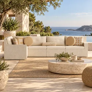 Sofá en L Beige Latte de Lujo con Tapicería Contemporánea - Mobiliario de Hotel de Lujo Vista lifestyle por Luxury Group International
