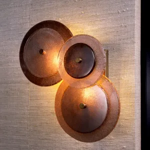 Luxury Layered Glass Disc Wall Light with Antique Brass Finish Front View by Luxury Group International