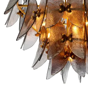 Lustre en Cristal à Motif Feuille de Luxe avec Structure Dorée - Luminaire Lustre Vue détaillée par Luxury Group International