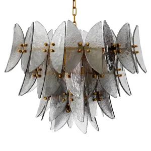 Lustre en Cristal à Motif Feuille de Luxe avec Structure Dorée - Luminaire Lustre Vue de côté par Luxury Group International