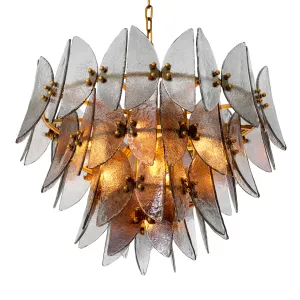 Lustre en Cristal à Motif Feuille de Luxe avec Structure Dorée - Luminaire Lustre Vue de face par Luxury Group International