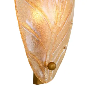 Luxury Leaf Inspired Wall Lamp with Textured Glass Design and Golden Finish - Luxury Hotel Furniture Detail View by Luxury Group International