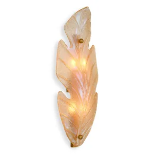 Luxury Leaf Inspired Wall Lamp with Textured Glass Design and Golden Finish - Luxury Hotel Furniture Front View by Luxury Group International
