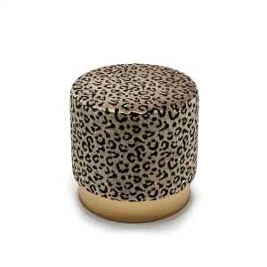 Luxury Leopard Print Round Stool with Gold Metal Base- Luxury Hotel Furniture by Luxury Group International