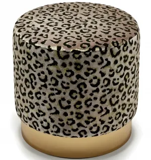 Luxury Leopard Print Round Stool with Gold Metal Base- Luxury Hotel Furniture Front View by Luxury Group International
