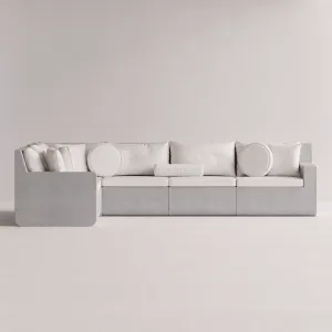 Divano da Esterno a L di Lusso in Cemento Grigio Chiaro con Rivestimento Bianco - Mobili da Esterno Vista frontale di Luxury Group International
