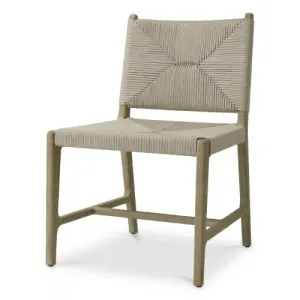 Sedia da Pranzo da Esterno di Lusso in Teak Invecchiato con Corda Grigio Chiaro Vista frontale di Luxury Group International