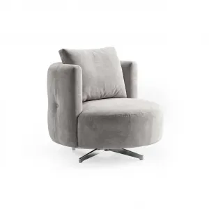 Luxury Light Grey Velvet Swivel Armchair with Curved Design -Luxury Armchair -Luxury Hotel Furniture Front View by Luxury Group International