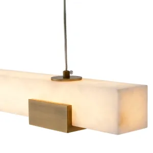 Lampada a Sospensione Lineare in Alabastro di Lusso con Struttura in Ottone Spazzolato per Sala da Pranzo Vista dettaglio di Luxury Group International