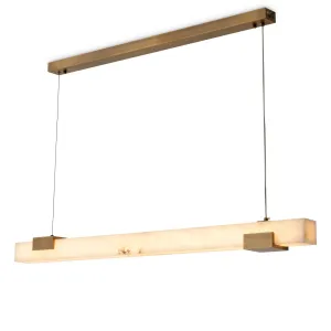 Lampada a Sospensione Lineare in Alabastro di Lusso con Struttura in Ottone Spazzolato per Sala da Pranzo Vista frontale di Luxury Group International