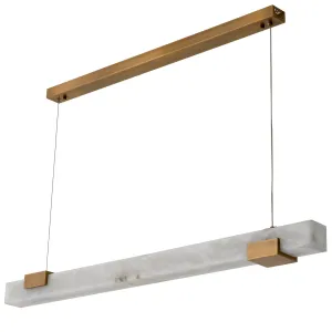 Lampada a Sospensione Lineare in Alabastro di Lusso con Struttura in Ottone Spazzolato per Sala da Pranzo Vista frontale di Luxury Group International