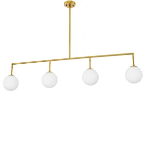 Lampada a Sospensione Lineare di Lusso con Quattro Sfere in Metallo Lucido Oro Spazzolato Vista laterale di Luxury Group International