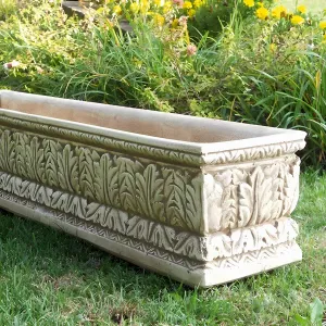 Luxury Long Rectangular Garden Trough Planter with Acanthus Leaf Relief - Luxury Planters Detail View by Luxury Group International