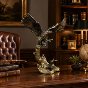 Luxury Majestic Eagle Bronze Sculpture with Outstretched Wings on a Sculpted Tree Branch Lifestyle View by Luxury Group International