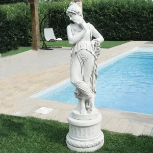 Luxury Marble Lady Garden Sculpture with Draped Robes and Floral Detail - Luxury Classic Sculpture Front View by Luxury Group International
