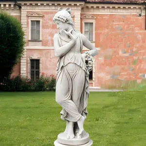 Luxury Marble Lady Garden Sculpture with Draped Robes and Floral Detail - Luxury Classic Sculpture Lifestyle View by Luxury Group International