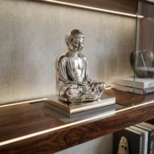 Luxury Meditating Buddha Bronze Sculpture in Golden & Silver Finish Lifestyle View by Luxury Group International