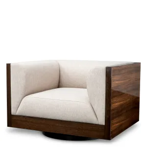 Luxury Cream Armchair with Glossy Brown Wood Frame - Luxury Hotel Furniture by Luxury Group International