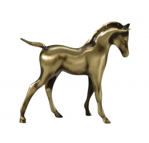 Luxury Miniature Foal Bronze Sculpture in Golden Finish - Luxury Bronze Figure Front View by Luxury Group International