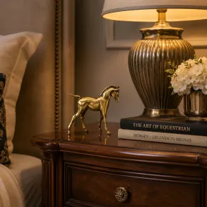 Luxury Miniature Foal Bronze Sculpture in Golden Finish - Luxury Bronze Figure Lifestyle View by Luxury Group International