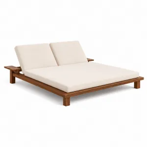 Luxus Doppel-Sonnenliege in Creme mit Doppelrückenlehnen & Holzrahmen von Luxury Group International