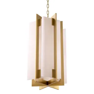 Lampada a Sospensione Moderna di Lusso in Ottone – Lampada da Soffitto Geometrica con Vetro Satinato Vista frontale di Luxury Group International
