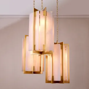 Lampada a Sospensione Moderna di Lusso in Ottone – Lampada da Soffitto Geometrica con Vetro Satinato Vista frontale di Luxury Group International